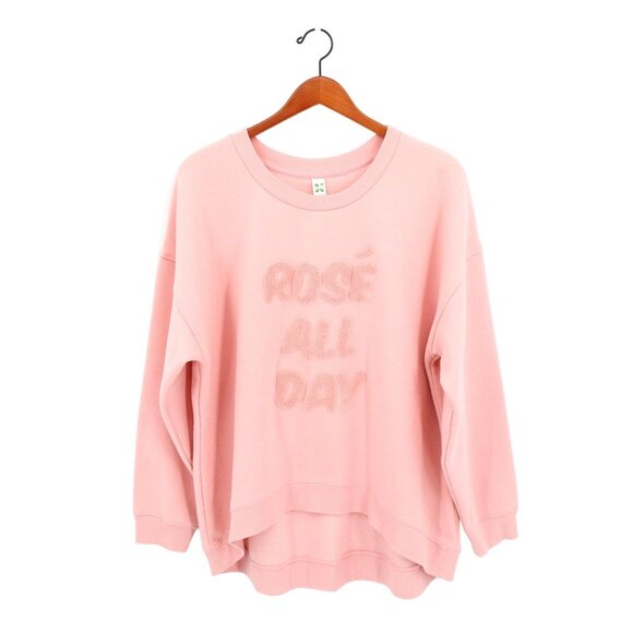Green Tea Tops - New Rose' All Day Link Soft Fleece Lined Hi/lo Hem Pullover Sweatshirt XXL